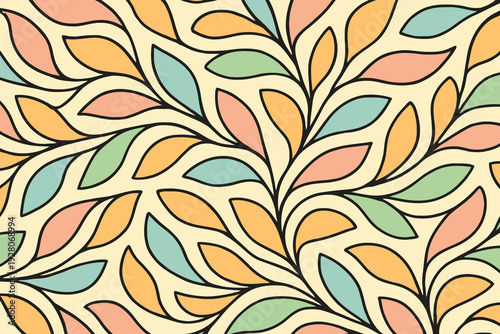 Vibrant abstract pattern of intertwined leaf designs in soft pastel colors