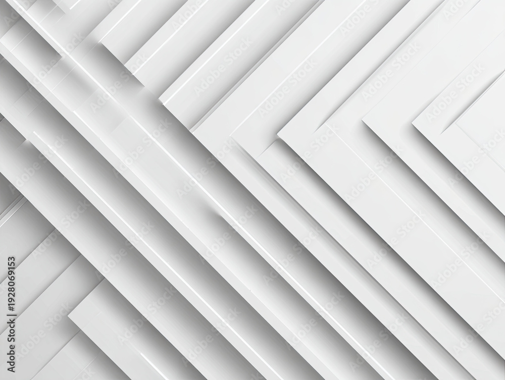 Fototapeta premium Abstract white geometric diagonal layers and shadows create depth and movement
