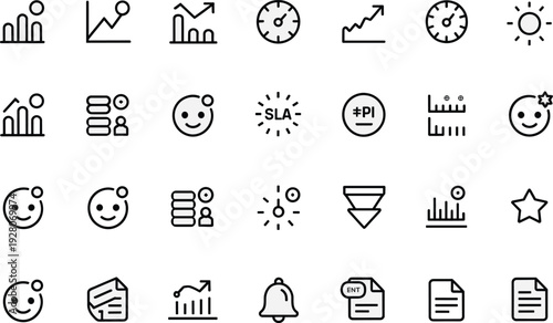 Set of 30 Black Line Marketing and Business Icons Vector