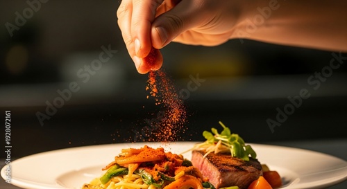 Wallpaper Mural Pepper Powder Culinary Action Shot Capturing Seasoning Moment Above Plated Meal Torontodigital.ca