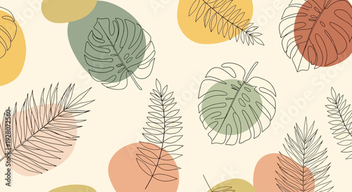 Colorful seamless pattern with hand drawn leaves and foliage.