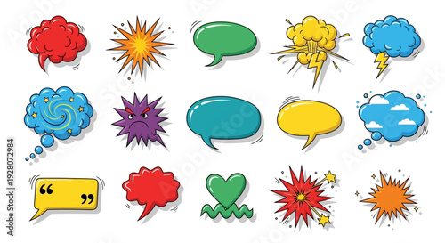 Colorful Cartoon Speech Bubbles and Emotive Icons.