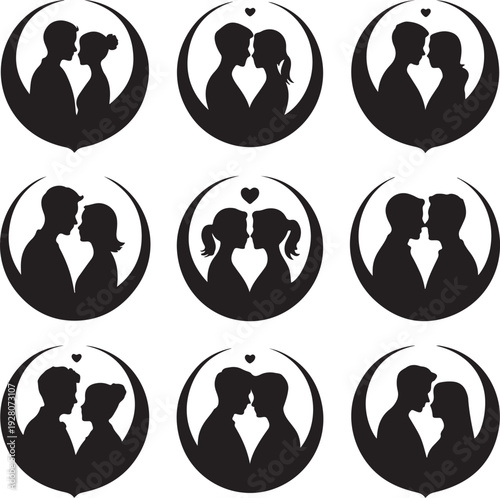 Romantic Couple Heart Silhouette Collection – Love, Wedding & Valentine Vector Icons Set