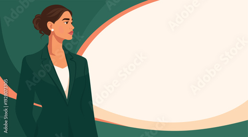 Women's Day, March 8, Equality Day. Vector banner, confident businesswoman in profile. Modern design. Women's empowerment, feminism, freedom. For presentations, leadership, motivational materials