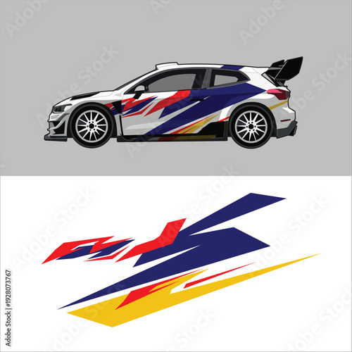 Modern Sporty Car Body Wrap Racing Decal Graphic Illustration Template
