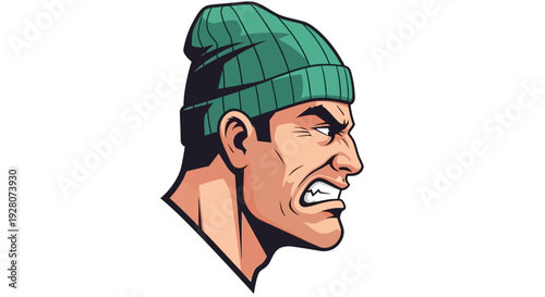 Angry Man Wearing Beanie.