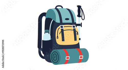 Backpack with sleeping bag.
