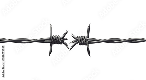 Barbed Wire Fence Closeup.