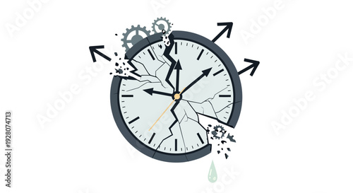 Broken Clock Time Concept.