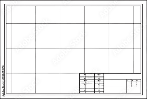 Technical Blueprint Layout Sheet Black and White Line Art Engineering Drawing Vector.eps