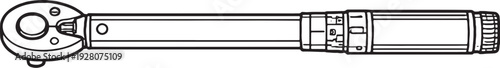 Torque Wrench Tool Side View Black and White Line Art Precision Tightening Instrument.eps