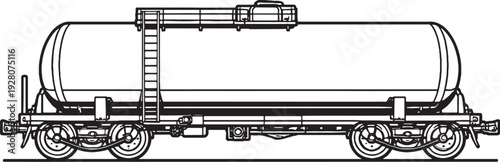 Tanker Rail Car Black and White Line Art Freight Transport Illustration.eps
