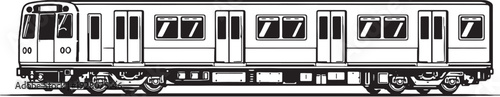 Subway Metro Train Black and White Line Art Urban Rail Transport Side View Illustration.eps