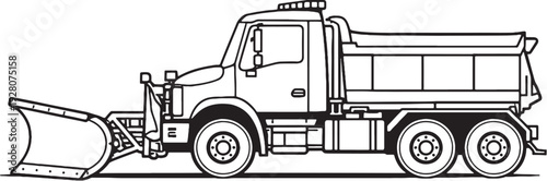 Snow Plow Truck Black and White Line Art Winter Road Service Vehicle.eps