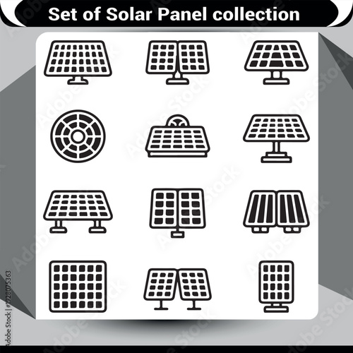 Diverse Solar Panel Icons: A Comprehensive Collection of Line Art for Sustainable Energy Solutions