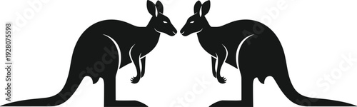 Kangaroo silhouettes vector illustration, wildlife, Australian animals, nature, symmetry, confrontation stance, playful design, environment, species, art, minimalistic, black, design