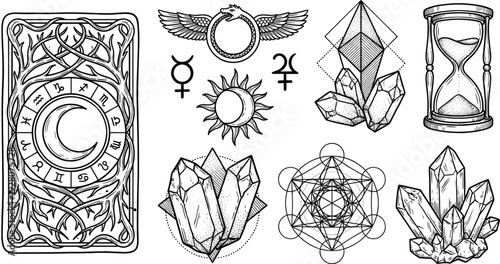 Esoteric Mystical Symbols Collection with Astrology Crystals and Sacred Geometry