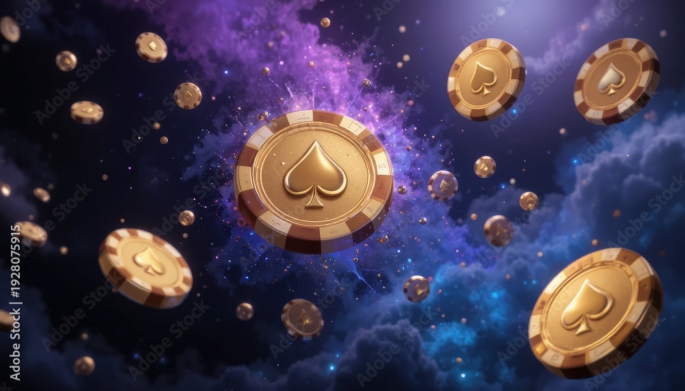 Fototapeta premium Cosmic Casino Adventure with Floating Poker Chips in a Stellar Background