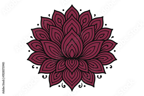 Intricate maroon mandala lotus flower design with symmetrical patterns and delicate details