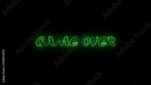 Game Over glowing neon text animation on transparent background. streaming, social media, branding, and modern digital motion