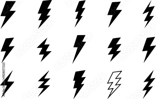 Collection of Black Lightning Bolt and Symbols White Background energy power