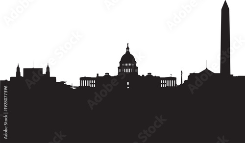 Silhouette of washington dc landmarks isolated on white background, Vector, illustration