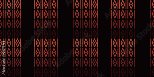 Vertical stripes with diamonds and line elements in brown tones. Geometric ethnic ornament on dark background. Seamless repeating vector pattern for textile and surface print design.