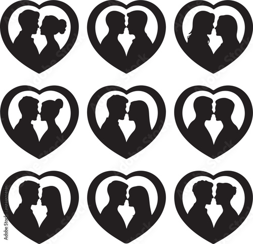 Romantic Couple Heart Silhouette Collection – Love, Wedding & Valentine Vector Icons Set
