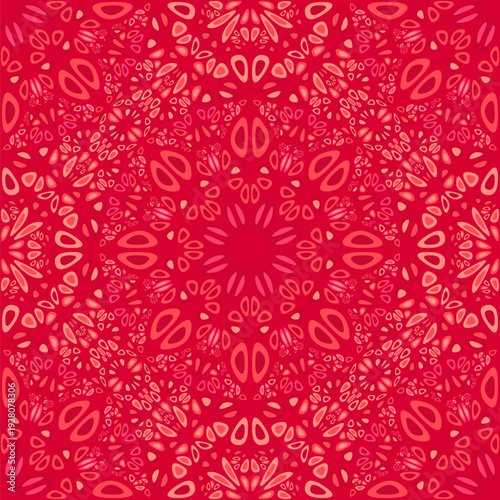Bohemian geometric red floral mandala garden pattern background - abstract vector art graphic