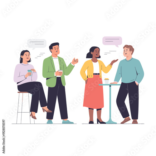 Diverse group of people conversing at a cafe conversation