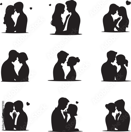 Romantic Couple Heart Silhouette Collection – Love, Wedding & Valentine Vector Icons Set