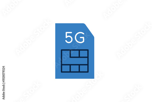 SIM card icon with 5G text for mobile network access, telecom subscription and cellular connectivity.