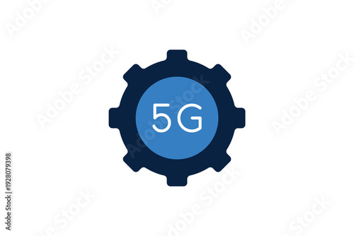 Gear wheel with 5G text for network configuration, telecom management and system setup.