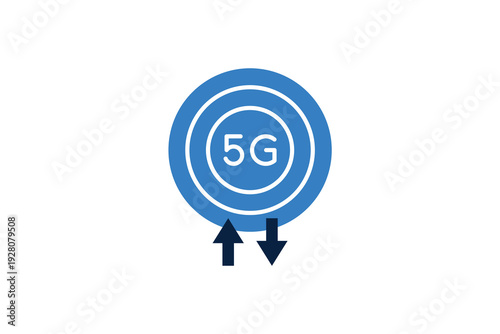 5G wireless network icon with circular arrows and data flow concept for mobile communication and broadband technology.