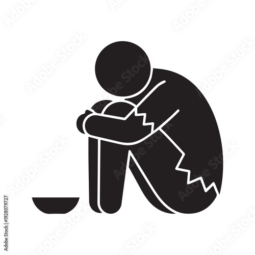 Homeless beggar icon vector symbol of poverty hunger and despair
