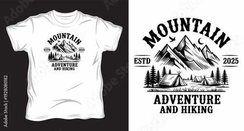 Vintage mountain adventure hiking and camping outdoors illustration for apparel design t-shirt design print illustration