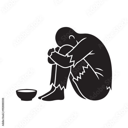 Homeless beggar icon vector symbol of poverty hunger and despair
