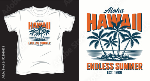 Aloha hawaii endless summer palm trees tropical vintage t-shirt design print illustration