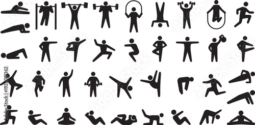 Expressive human poses and actions in minimalist silhouette style isolated on white background, Vector, illustration