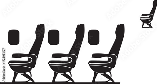 Minimalist airplane seats with one empty seat illustration isolated on white background, Vector, illustration