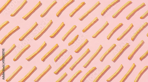 Wallpaper Mural Minimal French Fries Pattern on Pink Background Flat Lay Torontodigital.ca