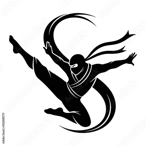 Wallpaper Mural A black and white image of a ninja jumping in the air Torontodigital.ca