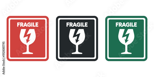 Broken glass fragile package icon vector set for shipping and handling warnings