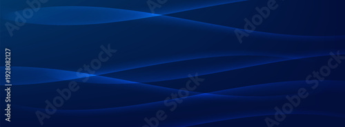 Dark blue abstract wave background with smooth layered curves and soft gradient lighting. poster