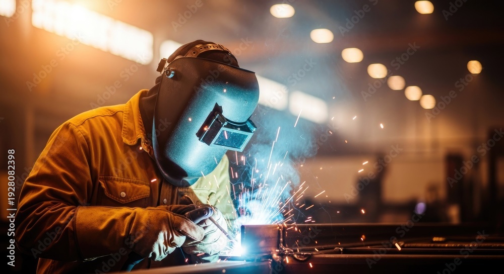 Obraz premium Welder at work in a factory or workshop setting