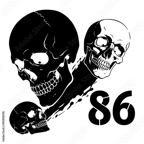 Wallpaper Mural A black and white image of three skulls and the number eighty six Torontodigital.ca