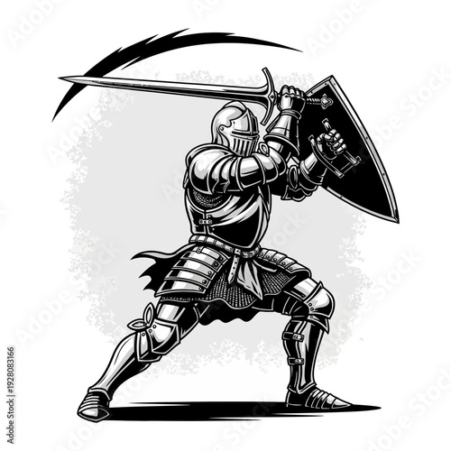 Wallpaper Mural A warrior is holding a sword and shield in a fighting stance Torontodigital.ca