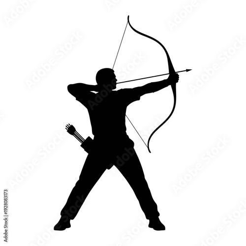 A man in black silhouette holding a bow and arrow