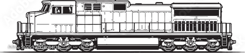 Diesel Locomotive Train Black and White Line Art Railway Engine Side View Illustration.eps
