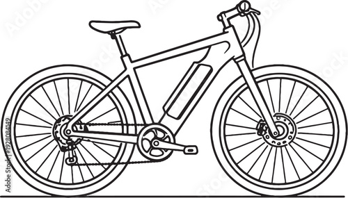 Electric Bicycle Black and White Line Art Side View Personal Electric Transport Illustration.eps